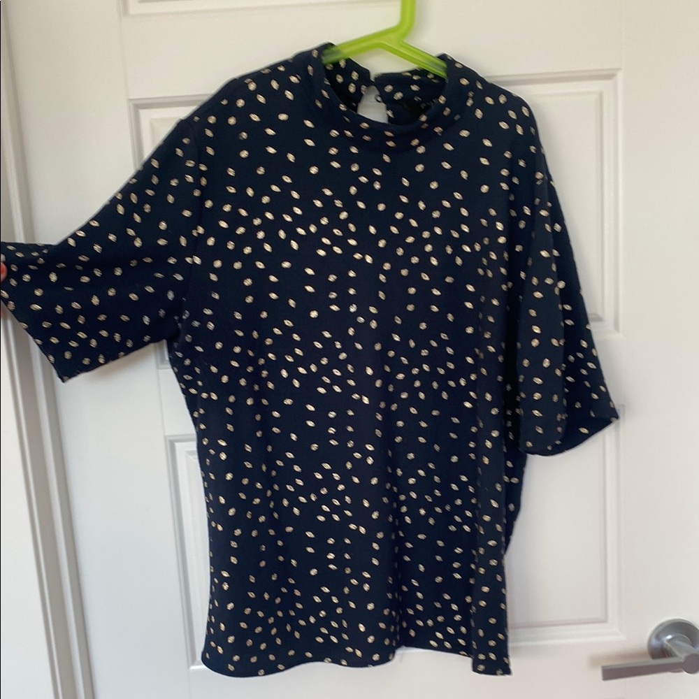 Only navy and Gold Polka Dot Blouse with fake turtle  neck